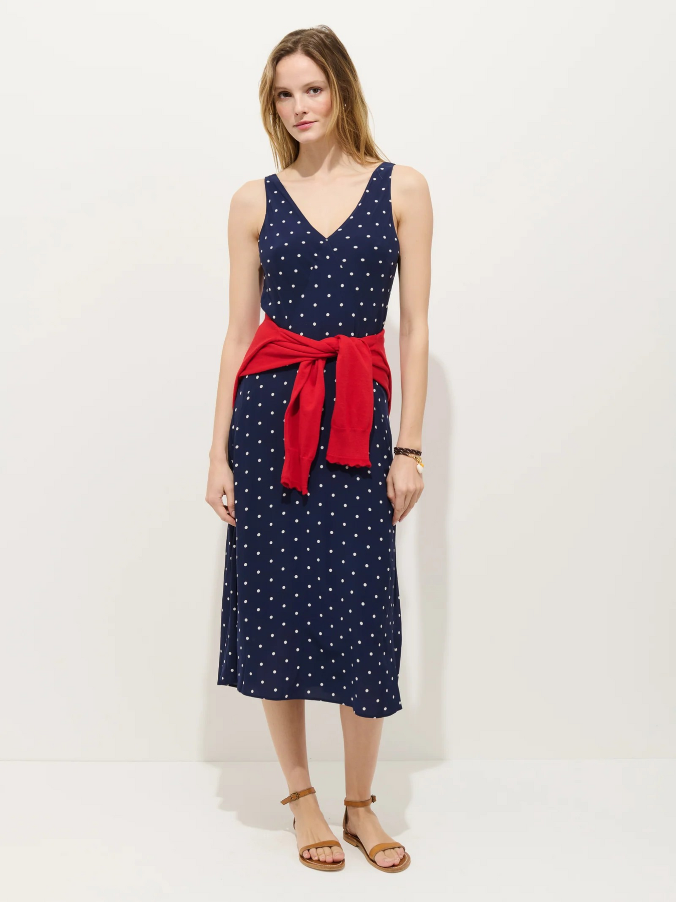 navy dress with red polka dots Review Womens Size 14 Sleeveless Dress Navy Blue / Polka Dot / Red (s) - Used As New