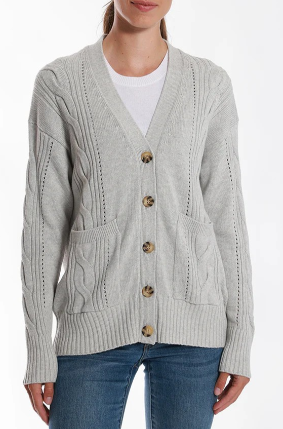 Minnie Rose Cotton Cashmere Oversized Cable Cardigan Lt