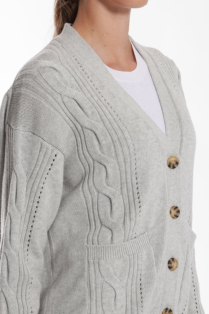 leinwände Intarsia Cable Cardigan / Gray Intarsia Cable Cardigan（カーディガン/ボレロ）｜leinwande（ライン