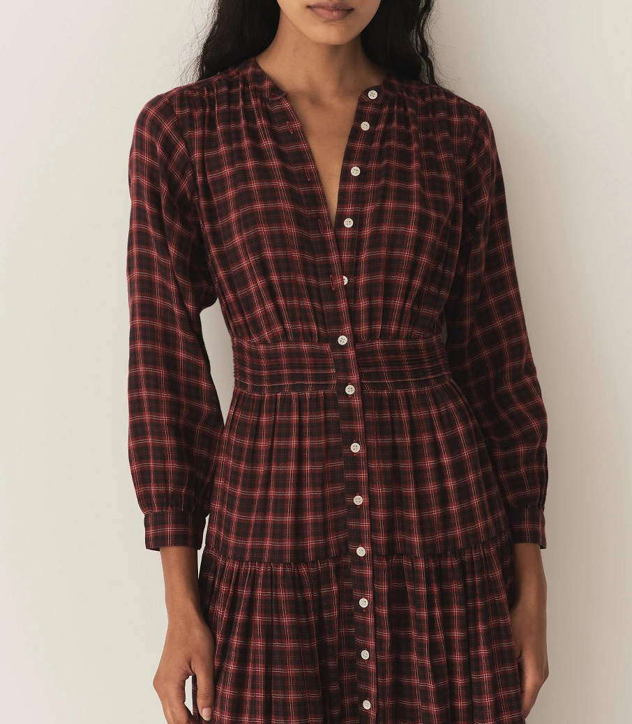annika midi dress Annika Plaid Cotton Midi-Dress - Red Countryside Plaid