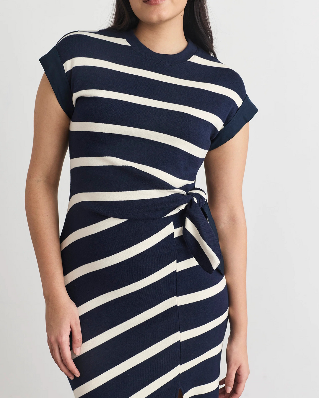 blue dress with white stripe on side Oceanfront Blue Stripe Maxi Dress | Trendy Women's Dress